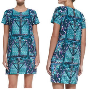 Mara Hoffman Camel Print Shift Short Sleeve Dress with Pockets Blue Size L